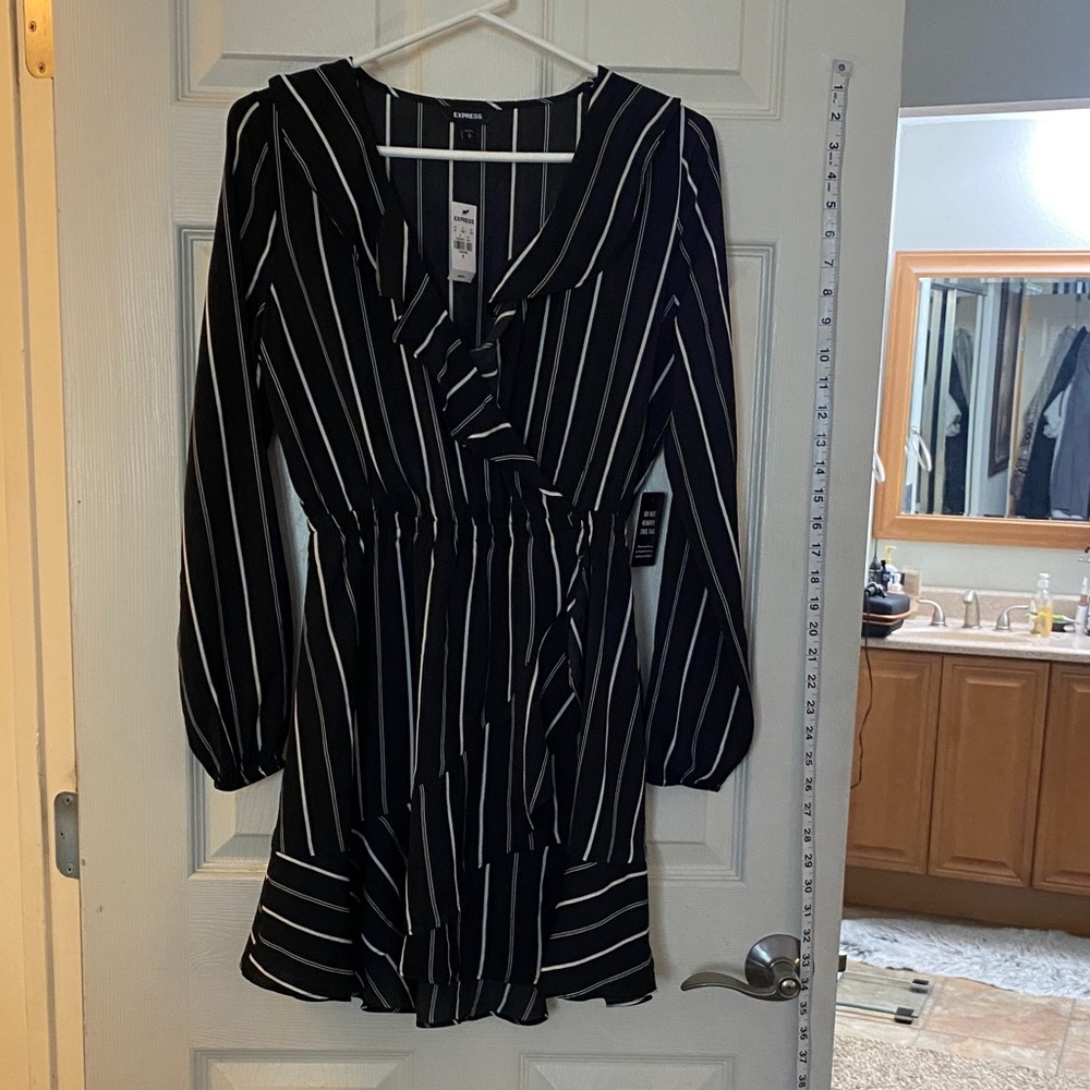 Express Black and White Long Sleeve Dress